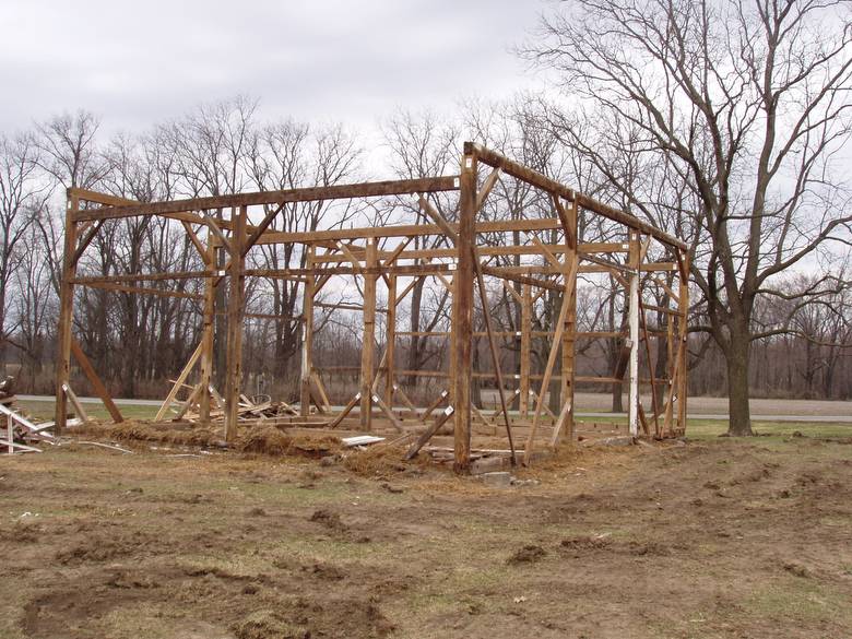 Camp Barn Frame Dismantle / Rafter beams and queen posts removed